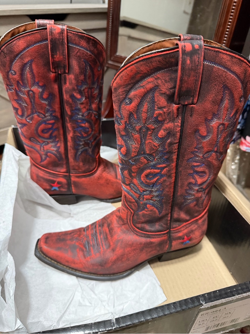 Women’s Red Distressed Embroidered Western Boots